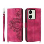 For Xiaomi Redmi 13C Skin-feel Flowers Embossed Wallet Leather Phone Case(Wine Red)