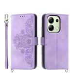 For Xiaomi Redmi Note 13 4G Skin-feel Flowers Embossed Wallet Leather Phone Case(Purple)