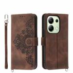 For Xiaomi Redmi Note 13 4G Skin-feel Flowers Embossed Wallet Leather Phone Case(Brown)