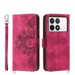 For Xiaomi Poco X6 Pro 5G Skin-feel Flowers Embossed Wallet Leather Phone Case(Wine Red)
