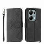 For Xiaomi Redmi Note 13 Pro 4G Skin-feel Flowers Embossed Wallet Leather Phone Case(Black)