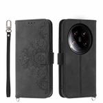 For Xiaomi 14 Ultra Skin-feel Flowers Embossed Wallet Leather Phone Case(Black)