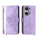 For OnePlus Ace 2V Skin-feel Flowers Embossed Wallet Leather Phone Case(Purple)