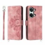 For OnePlus Ace 2V Skin-feel Flowers Embossed Wallet Leather Phone Case(Pink)