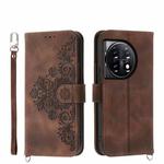 For OnePlus Ace 3 / 12R Skin-feel Flowers Embossed Wallet Leather Phone Case(Brown)