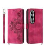 For OnePlus Ace 3V Skin-feel Flowers Embossed Wallet Leather Phone Case(Wine Red)