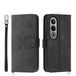 For OnePlus Ace 3V Skin-feel Flowers Embossed Wallet Leather Phone Case(Black)