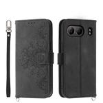 For OnePlus Nord 4 5G Skin-feel Flowers Embossed Wallet Leather Phone Case(Black)