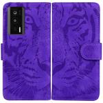 For Xiaomi Poco F5 Pro / Redmi K60 Tiger Embossing Pattern Leather Phone Case(Purple)