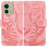 For Motorola Edge 40 Tiger Embossing Pattern Leather Phone Case(Pink)