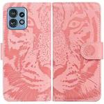 For Motorola Edge 40 Pro Tiger Embossing Pattern Leather Phone Case(Pink)