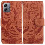 For Motorola Moto G14 Tiger Embossing Pattern Leather Phone Case(Brown)
