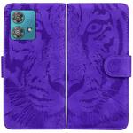 For Motorola Edge 40 Neo Tiger Embossing Pattern Leather Phone Case(Purple)