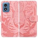 For Motorola Moto G Play 4G 2024 Tiger Embossing Pattern Leather Phone Case(Pink)