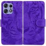 For Motorola Edge 50 Pro Tiger Embossing Pattern Leather Phone Case(Purple)