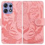 For Motorola Edge 50 Pro Tiger Embossing Pattern Leather Phone Case(Pink)