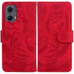 For Motorola Edge 2024 Tiger Embossing Pattern Leather Phone Case(Red)