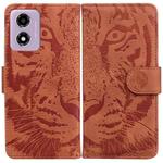 For Motorola Moto G04s / Moto E14 Tiger Embossing Pattern Leather Phone Case(Brown)