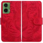 For Motorola Moto G35 Tiger Embossing Pattern Leather Phone Case(Red)