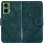 For Motorola Moto G35 Tiger Embossing Pattern Leather Phone Case(Green)