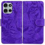 For Motorola Moto G75 5G Tiger Embossing Pattern Leather Phone Case(Purple)