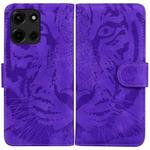 For Motorola Moto G 5G 2025 Tiger Embossing Pattern Leather Phone Case(Purple)