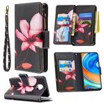 For Xiaomi Redmi Note 9 Pro Colored Drawing Pattern Zipper Horizontal Flip Leather Case with Holder & Card Slots & Wallet(Lotus)