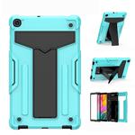 For Samsung Galaxy Tab A10.1 (2019) T510 T-shaped Bracket Contrast Color Shockproof PC + Silicone Flat Protective Case(Mint Green+Black)