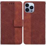 For iPhone 15 Pro Geometric Embossed Leather Phone Case(Brown)