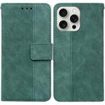 For iPhone 16 Pro Max Geometric Embossed Leather Phone Case(Green)