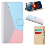 For Huawei Y6p Tricolor Stitching Horizontal Flip TPU + PU Leather Case with Holder & Card Slots & Wallet(Gray)