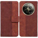For Realme 12 Pro+ Global Geometric Embossed Leather Phone Case(Brown)