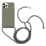 For iPhone 15 Pro Max Wheat Straw TPU Shockproof Phone Case with Neck Lanyard(Dark Green)