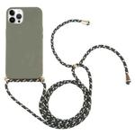 For iPhone 15 Pro Wheat Straw TPU Shockproof Phone Case with Neck Lanyard(Dark Green)