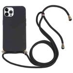 For iPhone 15 Pro Wheat Straw TPU Shockproof Phone Case with Neck Lanyard(Black)