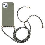 For iPhone 15 Plus Wheat Straw TPU Shockproof Phone Case with Neck Lanyard(Dark Green)