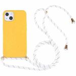 For iPhone 15 Plus Wheat Straw TPU Shockproof Phone Case with Neck Lanyard(Yellow)