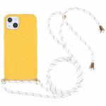 For iPhone 15 Wheat Straw TPU Shockproof Phone Case with Neck Lanyard(Yellow)