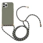 For iPhone 16 Pro Max Wheat Straw TPU Shockproof Phone Case with Neck Lanyard(Dark Green)