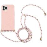 For iPhone 16 Pro Max Wheat Straw TPU Shockproof Phone Case with Neck Lanyard(Pink)