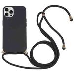 For iPhone 16 Pro Max Wheat Straw TPU Shockproof Phone Case with Neck Lanyard(Black)