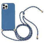 For iPhone 16 Pro Wheat Straw TPU Shockproof Phone Case with Neck Lanyard(Blue)