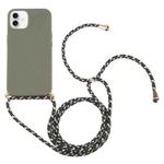 For iPhone 16 Plus Wheat Straw TPU Shockproof Phone Case with Neck Lanyard(Dark Green)