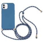 For iPhone 16 Plus Wheat Straw TPU Shockproof Phone Case with Neck Lanyard(Blue)