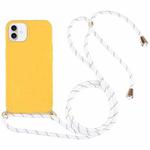 For iPhone 16 Wheat Straw TPU Shockproof Phone Case with Neck Lanyard(Yellow)