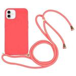 For iPhone 16 Wheat Straw TPU Shockproof Phone Case with Neck Lanyard(Red)