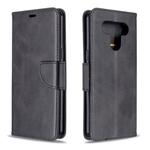 For LG K51 Retro Lambskin Texture Pure Color Horizontal Flip PU Leather Case with Holder & Card Slots & Wallet & Lanyard(Black)