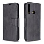 For Huawei Y6P Retro Lambskin Texture Pure Color Horizontal Flip PU Leather Case with Holder & Card Slots & Wallet & Lanyard(Black)