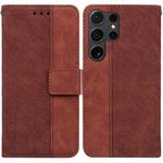 For Samsung Galaxy S24 Ultra 5G Geometric Embossed Leather Phone Case(Brown)