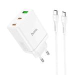 hoco N33 Start PD35W Dual Type-C + USB Charger with Type-C to Type-C Cable, EU Plug(White)